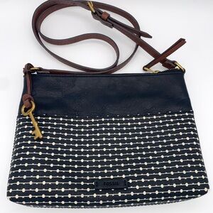 Fossil Fiona Striped Crossbody Black White Brown Geometric Key Shoulder Bag